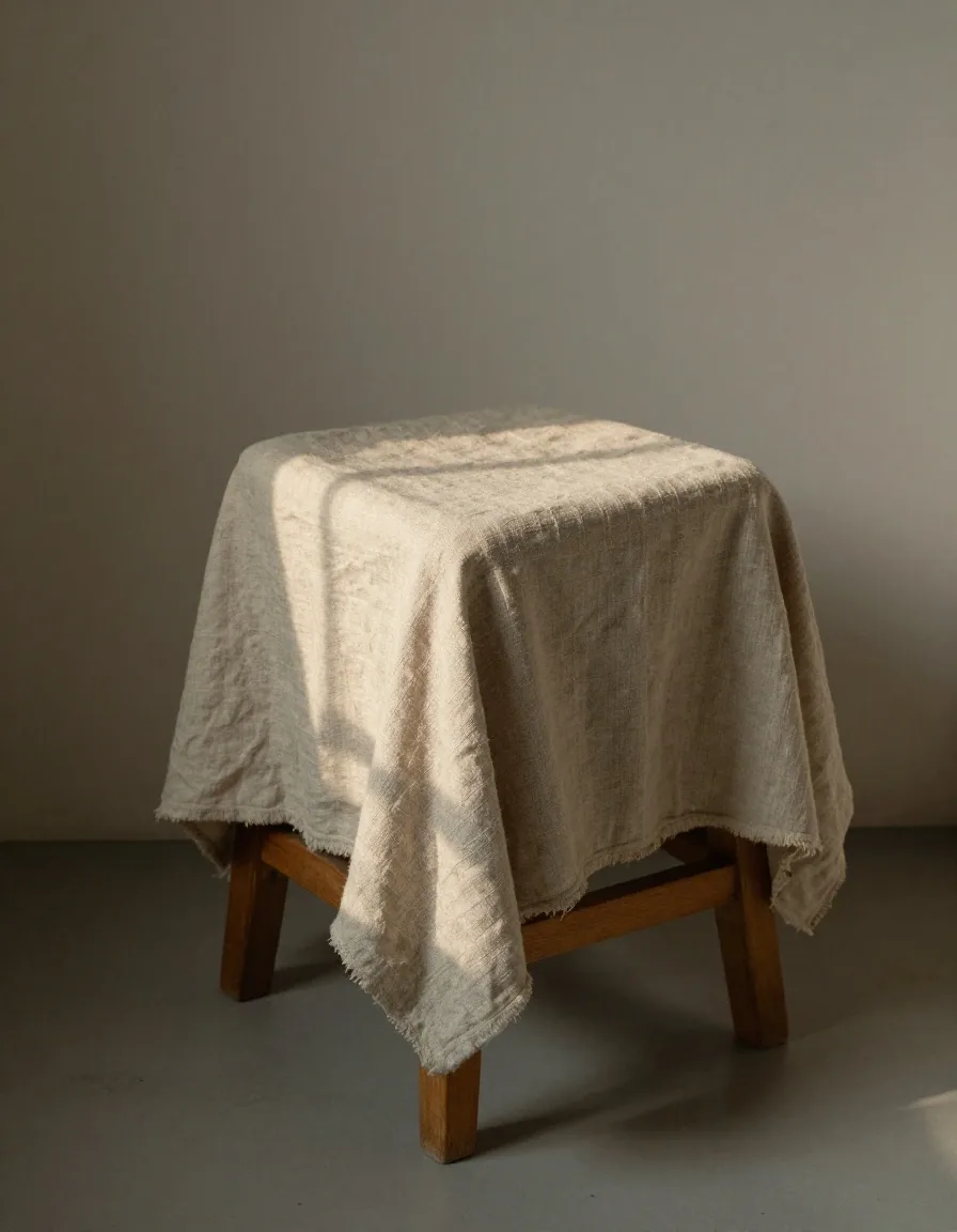 Undyed linen weave under raking light, showing natural fiber texture